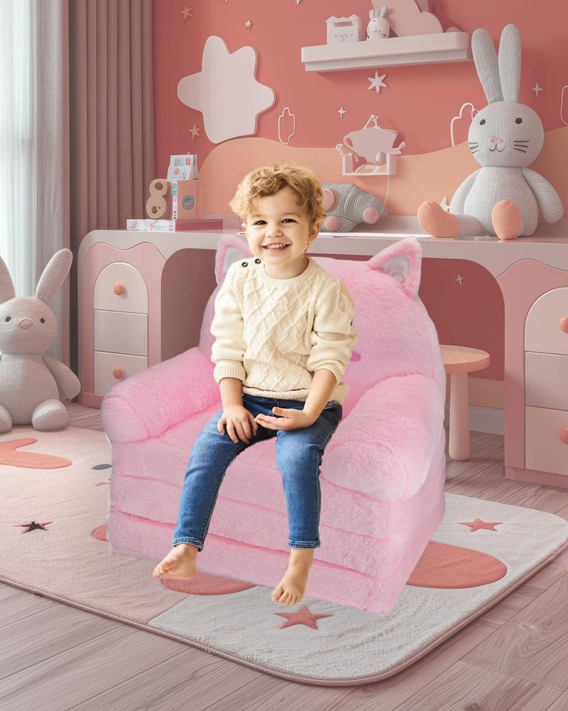 Singda Toddler Chair Toddler Couch: 2-in-1 Kids Chairs Comfy Kids Sofa Fold Out for Girls and Boys 1-3 Years Old, Pink Cat - Image 5